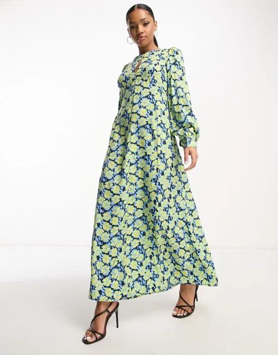 Aware keyhole maxi dress in green floral print