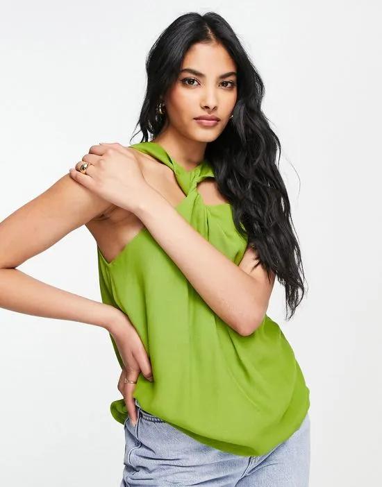 Aware twist front sleeveless top in green