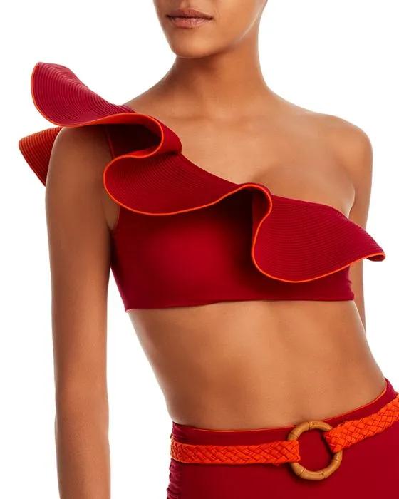 Ayacucho Ruffle Reversible One Shoulder Bikini Top