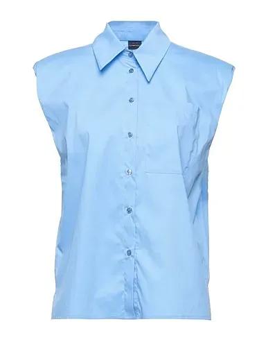 Azure Plain weave Solid color shirts & blouses