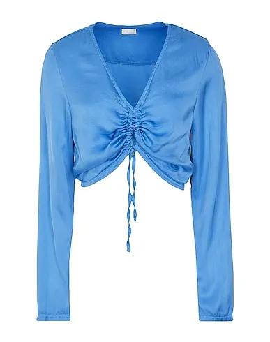 Azure Satin Blouse LONG SLEEVE TOP W/ FRONT CUT OUT
