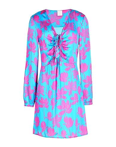 Azure Satin Short dress PRINTED VISCOSE L/SLEEVE MINI DRESS