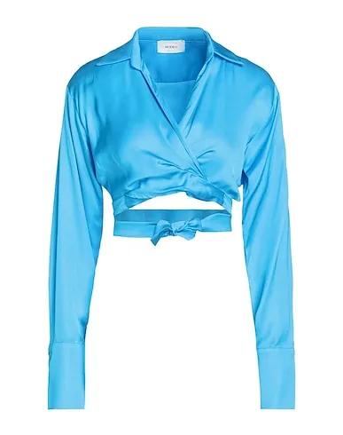 Azure Satin Solid color shirts & blouses