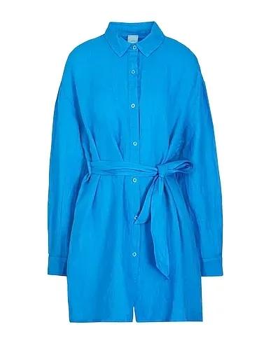 Azure Shirt dress LINEN BELTED CHEMISIER MINI DRESS
