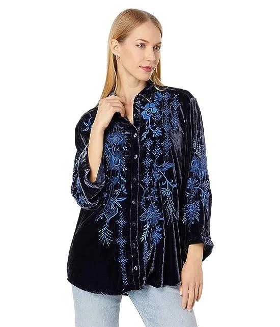 Azure Velvet Kimono Sleeve Shirt