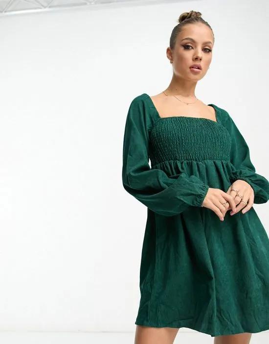 baby cord mini dress in forest green
