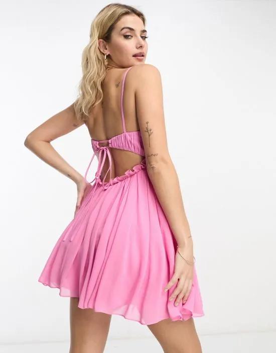 baby doll ruched bust mini dress in pink