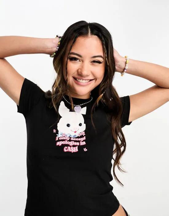baby tee with bunny graphic