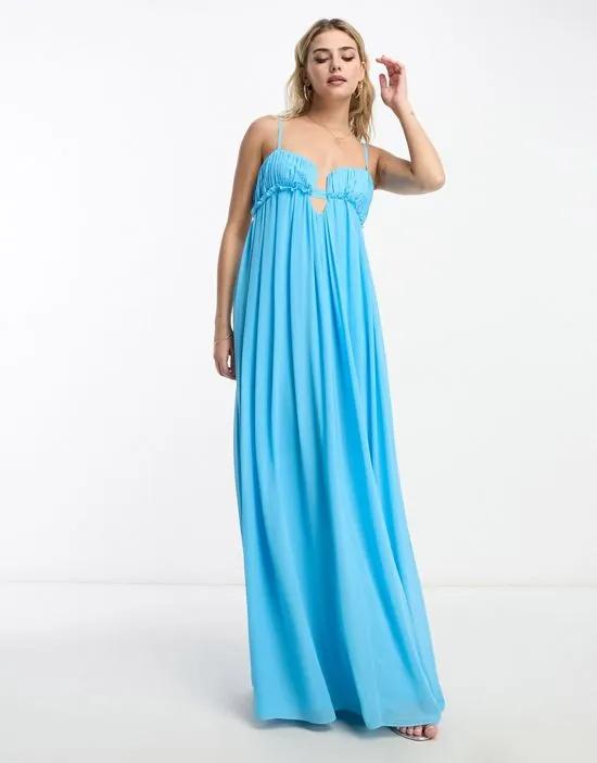 babydoll ruched bust maxi dress in turquoise