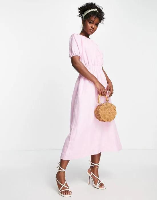 backless cotton smock dress in baby pink