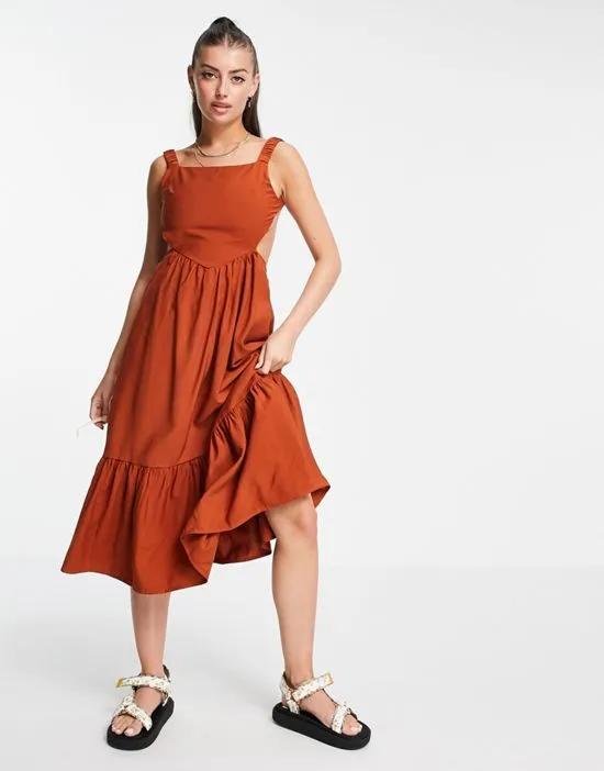 backless midi smock dress with ruffle detail