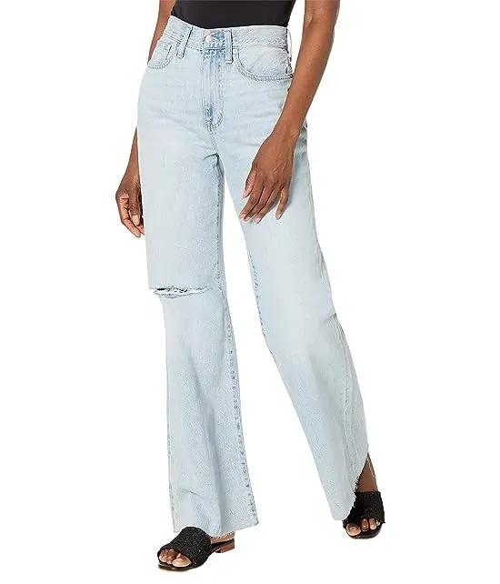 Baggy Flare Jeans with Knee Slit and Raw Hem in Luzon Wash