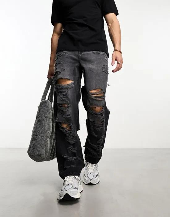 baggy jeans with shredded detail in black