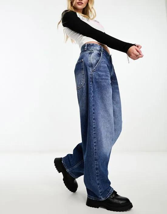 baggy skater jeans in dirty wash blue