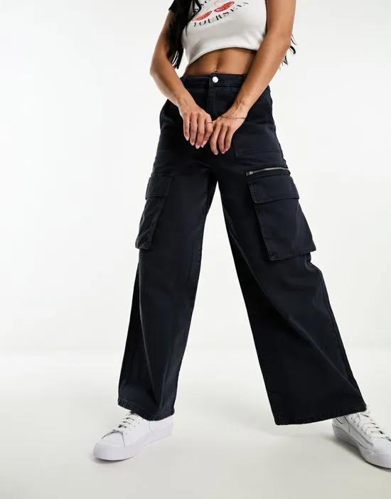 baggy twill cargo pants in navy