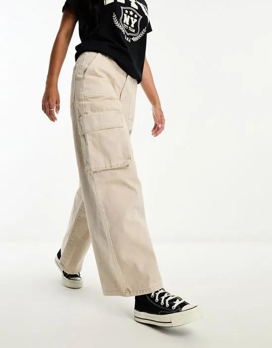 baggy twill cargo pants in taupe