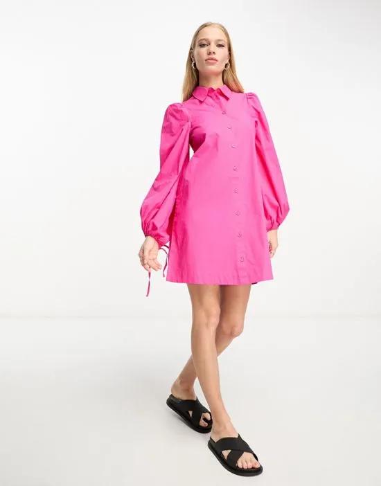 balloon sleeve mini shirt dress in pink
