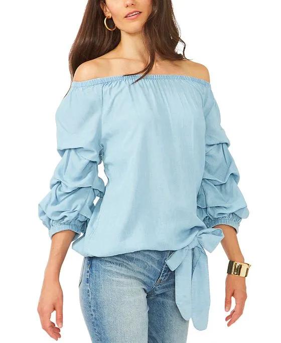Balloon-Sleeve Off-The-Shoulder Top