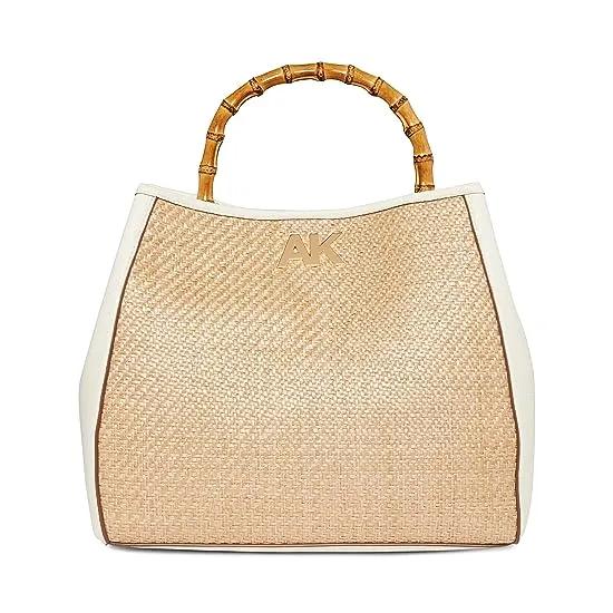 Bamboo Top-Handle Straw Tote