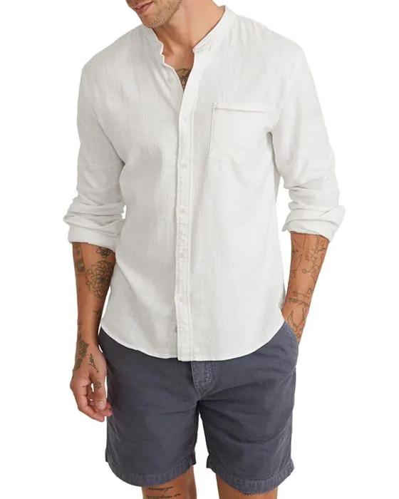 Band Collar Stretch Selvage Long Sleeve Shirt