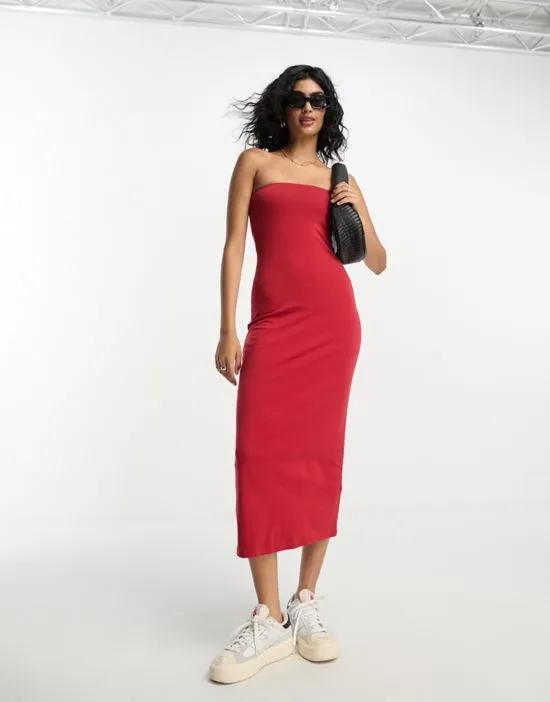 bandeau body-conscious midi dress in chilli red