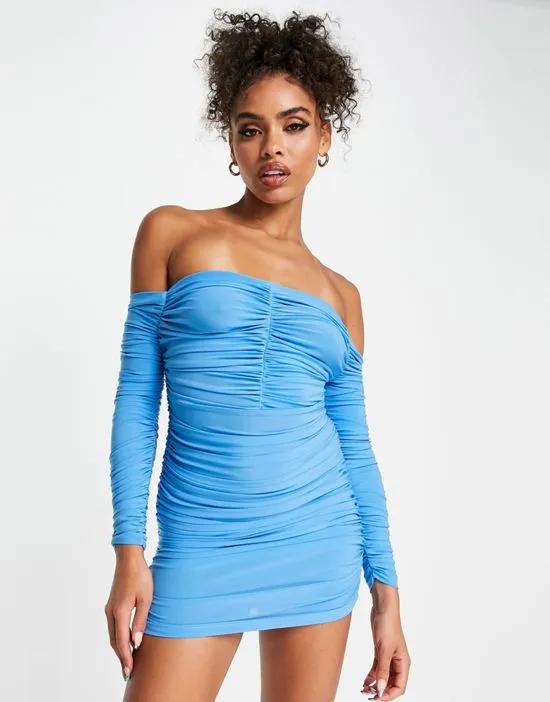 bandeau body-conscious mini dress in blue