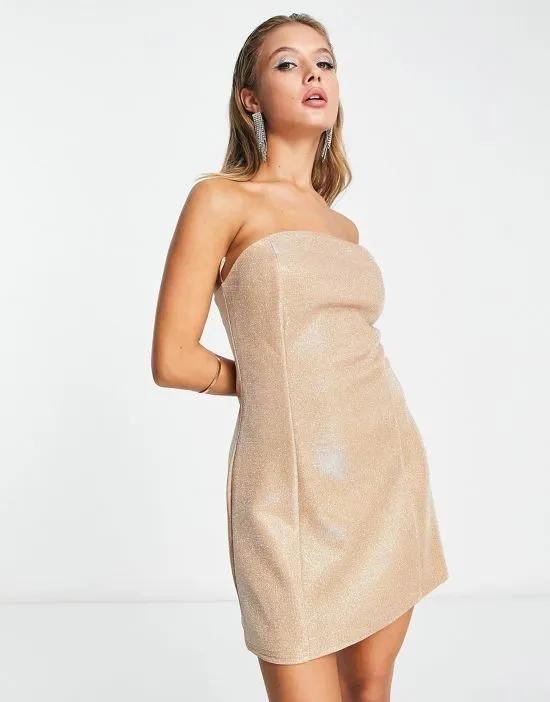 bandeau chainmail mini dress in gold
