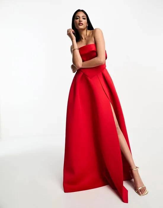 bandeau corset structured skirt maxi dress in red