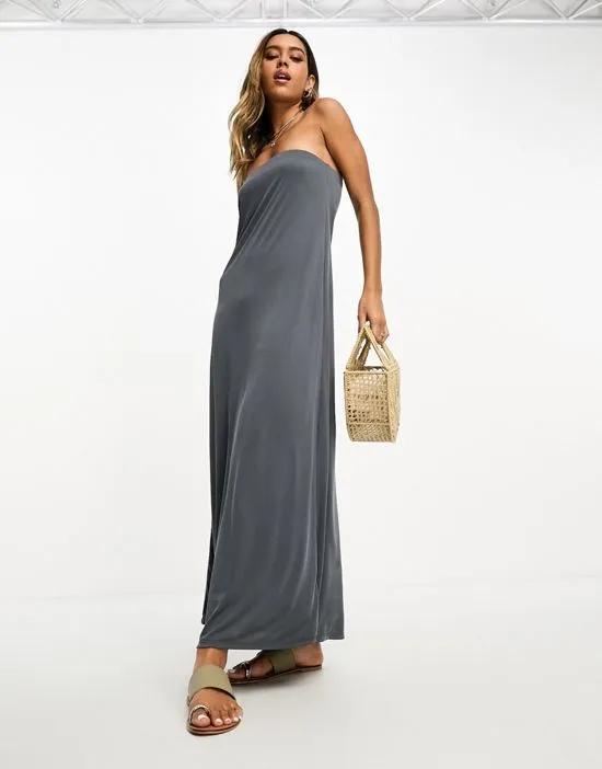 bandeau maxi dress in gray