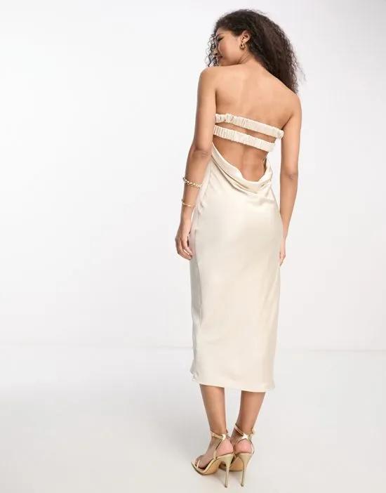 bandeau satin midaxi dress in oyster