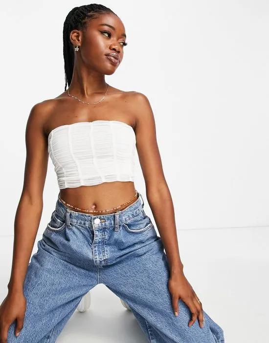bandeau seam detail corset cropped top in white