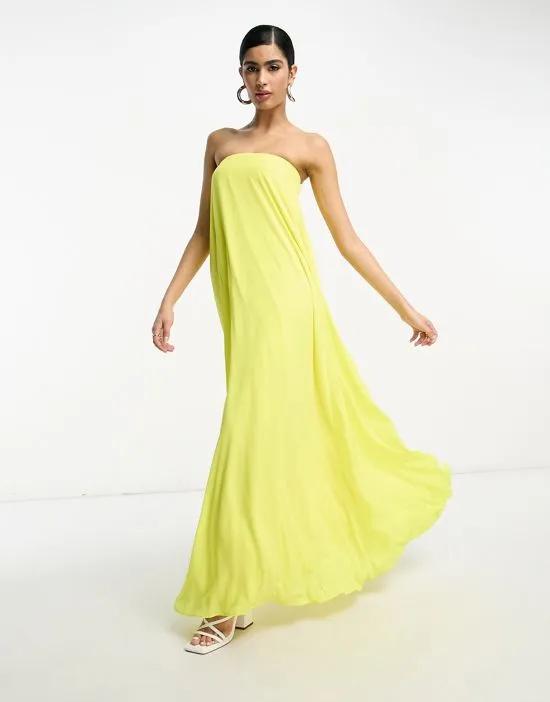 bandeau trapeze maxi dress with elasticated back in bright yellow