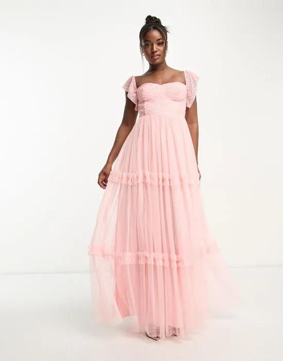 bardot corset maxi dress with delicate sequin in rose