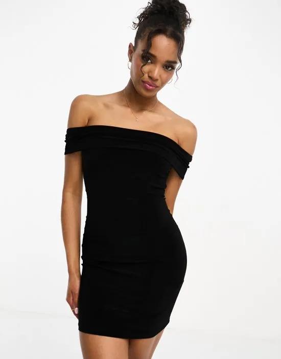 bardot neckline mini dress in black