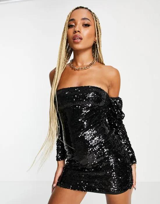 bardot sequin mini dress in black