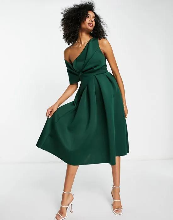 bare shoulder prom midi dress in forest green