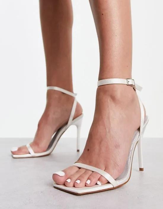 barely there square toe stiletto heeled sandals in white