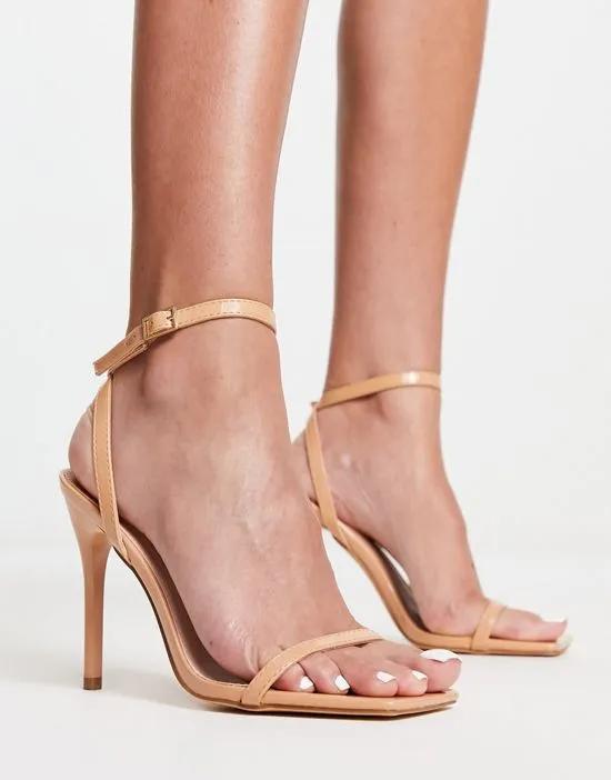 barely there square toe stilletto heeled sandals in beige