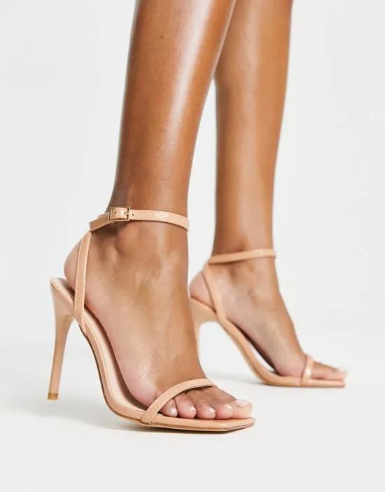 barely there square toe stilletto heeled sandals in beige