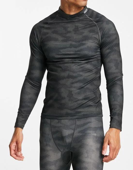 base layer long sleeve t-shirt with mock neck and camo print