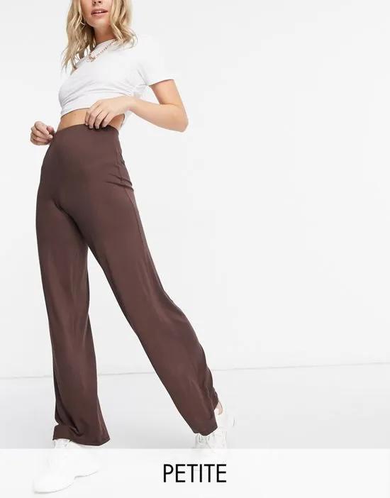 basic high waisted wide leg pants in chocolate brown