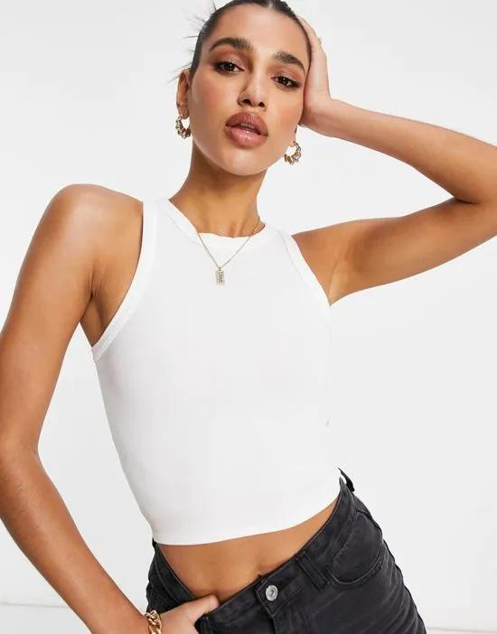 basic ribbed sleeveless crop top in white