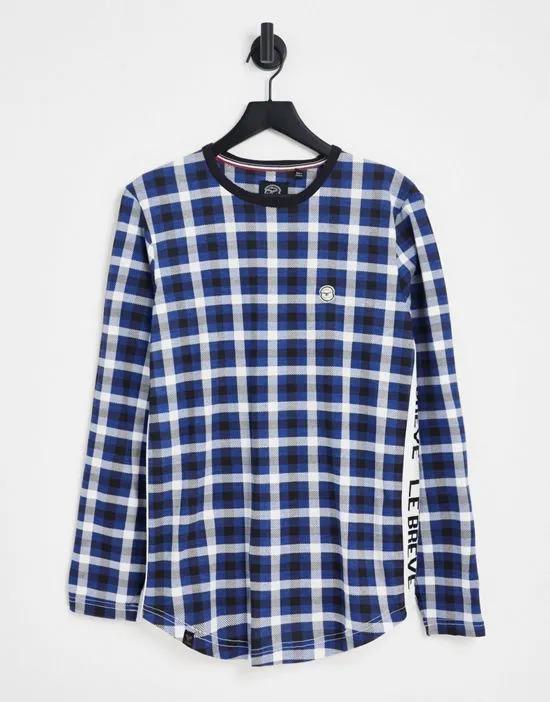 Bay lounge long sleeve top in blue check - part of a set