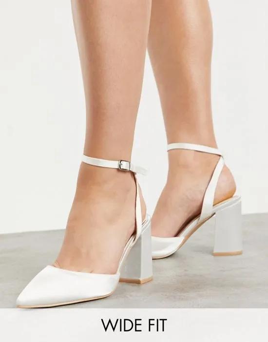 Be Mine Bridal Wide Fit Neima block heeled shoes in ivory satin