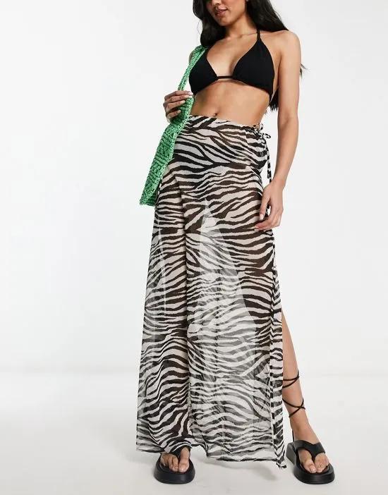 beach chiffon zebra tie side maxi skirt