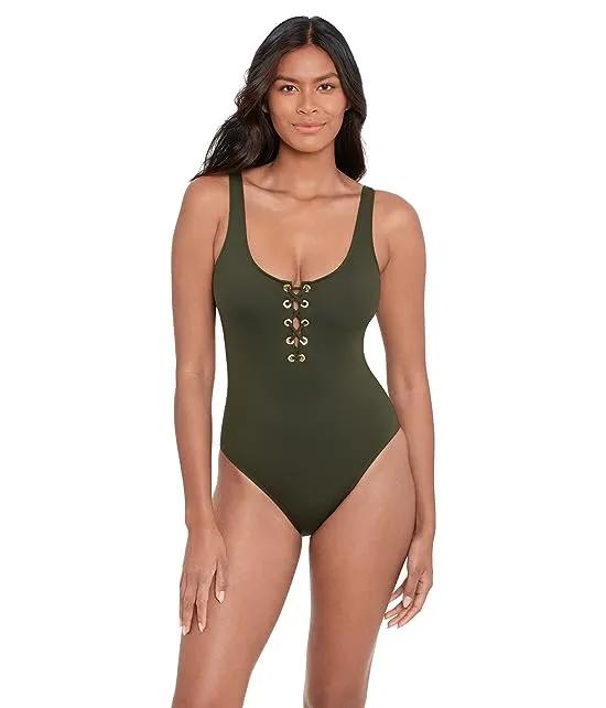 Beach Club Solids Lace Front Tank One-Piece