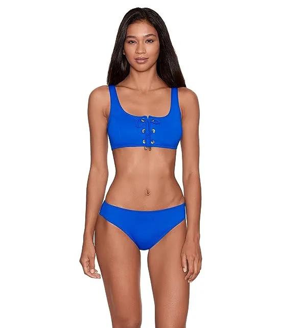 Beach Club Solids Over-the-Shoulder Laced Bra Top