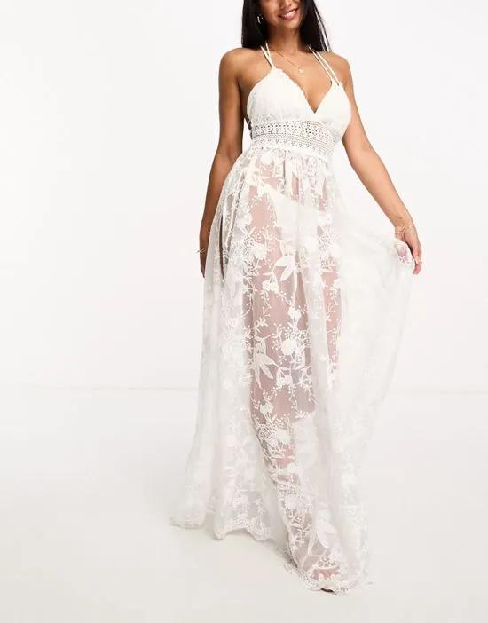 beach lace maxi dress in white