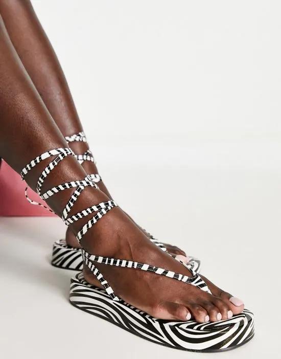 Beachbabe flatform sandals in zebra print