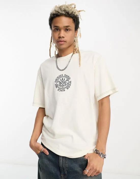 beavertown t-shirt with contrast stitch embroidery in off white